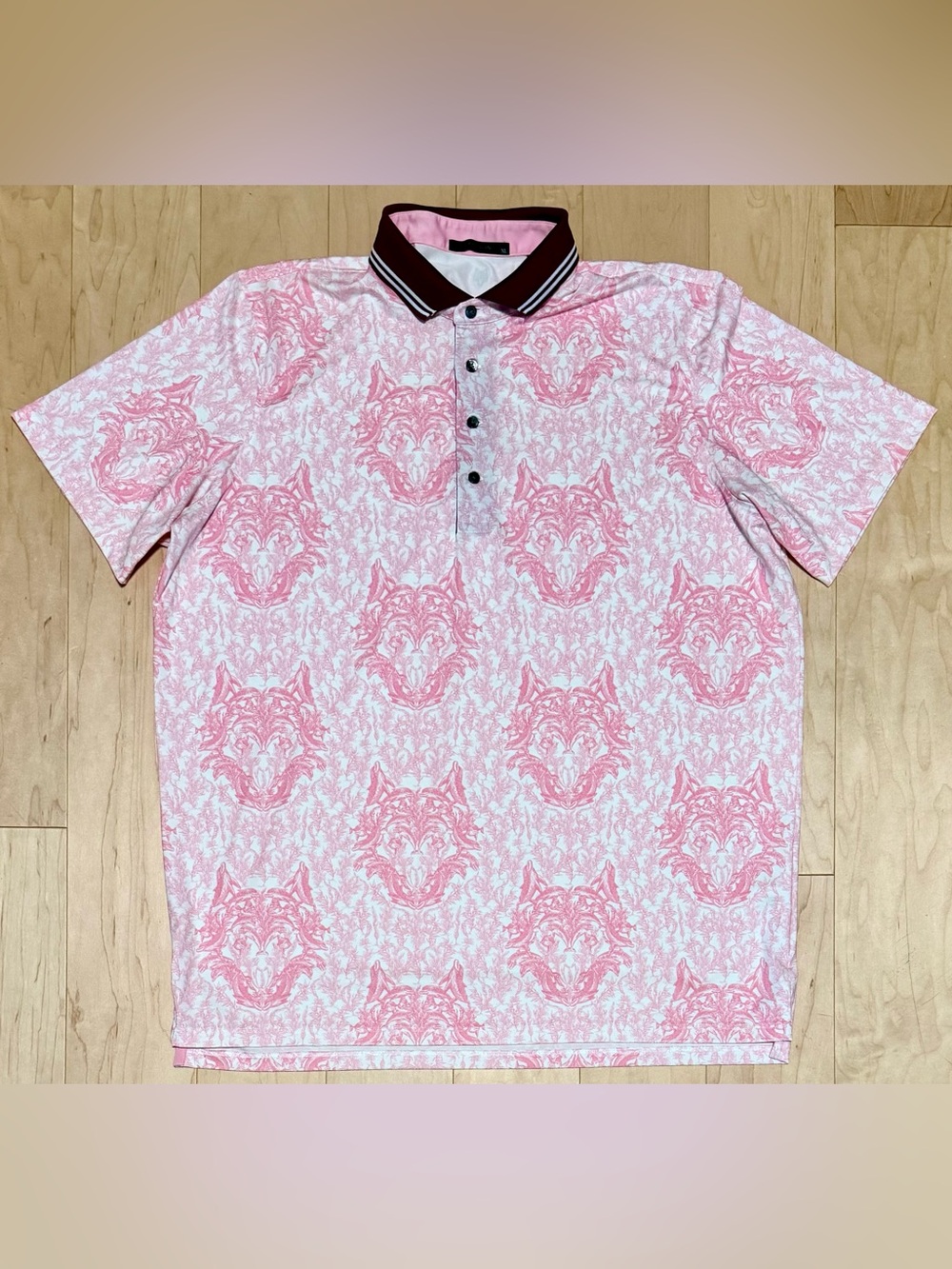 Greyson Dolphin Island Performance Golf Polo Pink Wolf Print AOP Men’s XL